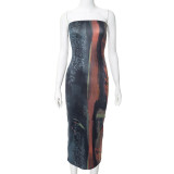 Sexy Tube Tops Printed Slim Midi Dress GDSF-M23DS220