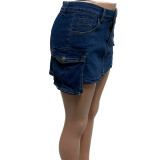 Fashion Multi-pocket Slim Denim Skirt QXTF-82051