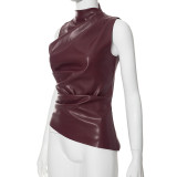 Leather Stacked Sleeveless Top GDSF-D23TP298