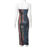 Sexy Tube Tops Printed Slim Midi Dress GDSF-M23DS220