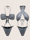 Solid Color Cross Tie Up One Piece Swimsuit CASF-6634