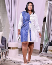 Contrast Color Stripe Long Sleeve Shirt Dress QXTF-88105