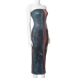 Sexy Tube Tops Printed Slim Midi Dress GDSF-M23DS220