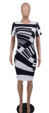Fashion Print Short Sleeve Midi Dress XHXF-393