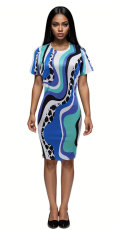 Fashion Print Short Sleeve Midi Dress XHXF-393