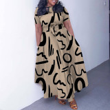 Plus Size Fashion Tie Up Print Maxi Dress NNWF-7965