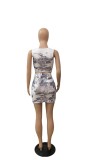 Sexy Print Sleeveless Hollow Out 2 Piece Set QXTF-8842