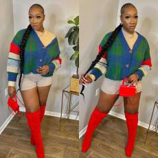 Knitted Cardigan Color Contrast Loose Sweater GYSF-0050
