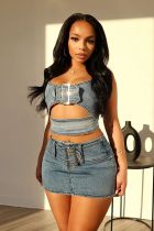 Fashion Adjustable Casual Denim 2 Piece Skirt Set YMEF-51060