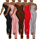 Off Shoulder V-neck  Slim Casual Sports Two Piece Set ME-8491