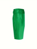 Casual Split PU Leather Half Body Skirt MOF-8940
