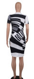 Fashion Print Short Sleeve Midi Dress XHXF-393