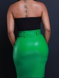 Casual Split PU Leather Half Body Skirt MOF-8940