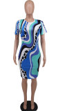 Fashion Print Short Sleeve Midi Dress XHXF-393