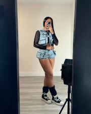 Fashion Multi-pocket Vest Denim Two Piece Short Set YMEF-51065