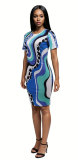 Fashion Print Short Sleeve Midi Dress XHXF-393