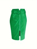 Casual Split PU Leather Half Body Skirt MOF-8940