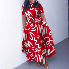 Plus Size Fashion Tie Up Print Maxi Dress NNWF-7965