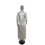 Pllus Size Solid Color Lantern Sleeve Cardigan Long Shirt QYXZ-9946