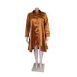 Plus Size Solid Color Irregular Shirt Dress QYXZ-9977
