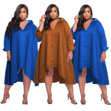 Plus Size Solid Color Irregular Shirt Dress QYXZ-9977