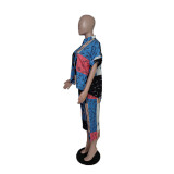 Plus Size Loose Print Shirt Pleated Pant Suit QYXZ-9947