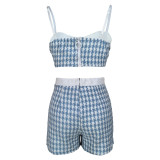 Houndstooth Print Sling Vest Two Piece Short Set MDF-5395
