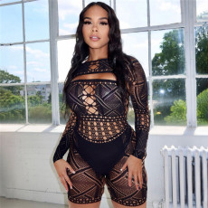Sexy Hollow Out Lace Tight Knit Romper XEF-W22Q25125