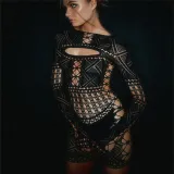 Sexy Hollow Out Lace Tight Knit Romper XEF-W22Q25125