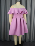 Plus Size Solid Off Shoulder Ruffled Big Swing Midi Dress GKEN-AM040113