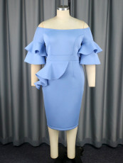 Plus Size One Neckline Ruffle Sleeve Midi Dress GKEN-AM031222