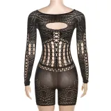 Sexy Hollow Out Lace Tight Knit Romper XEF-W22Q25125