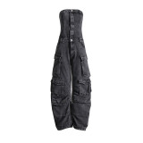 Tube Tops Multi-pocket Denim Jumpsuit GACF-DJU202677