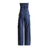 Tube Tops Multi-pocket Denim Jumpsuit GACF-DJU202677
