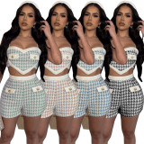 Houndstooth Print Sling Vest Two Piece Short Set MDF-5395