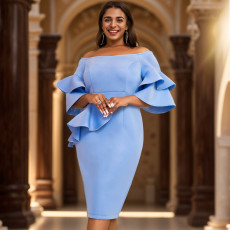 Plus Size One Neckline Ruffle Sleeve Midi Dress GKEN-AM031222