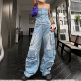 Tube Tops Multi-pocket Denim Jumpsuit GACF-DJU202677