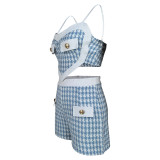 Houndstooth Print Sling Vest Two Piece Short Set MDF-5395