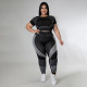 Plus Size Sport Patchwork Short Sleeve Tight Yoga 2 Piece Set GDAM-218123