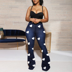 Love Print High Waist Micro Flare Jean GXJF-Amy64-8297xt1688