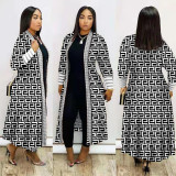 Plus Size Print Long Sleeve Knit Coat GRNH-8078