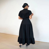 Solid Color Short Sleeve Loose Shirt Dress GRNH-28393