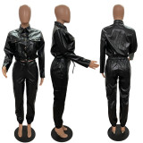 Fashion Slim PU Leather Two Piece Pants Set GRNH-RNH2823