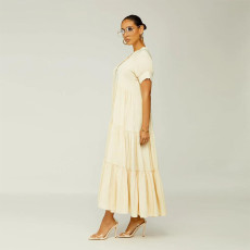 Solid Color Short Sleeve Loose Knit Maxi Dress GRNH-28302