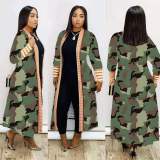 Plus Size Print Long Sleeve Knit Coat GRNH-8078