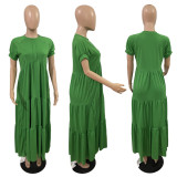 Solid Color Short Sleeve Loose Knit Maxi Dress GRNH-28302