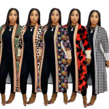 Plus Size Print Long Sleeve Knit Coat GRNH-8078