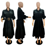 Plus Size Loose Long Sleeve Solid Maxi Dress GRNH-RNH28187