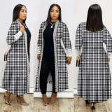 Plus Size Print Long Sleeve Knit Coat GRNH-8078