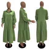 Plus Size Loose Long Sleeve Solid Maxi Dress GRNH-RNH28187